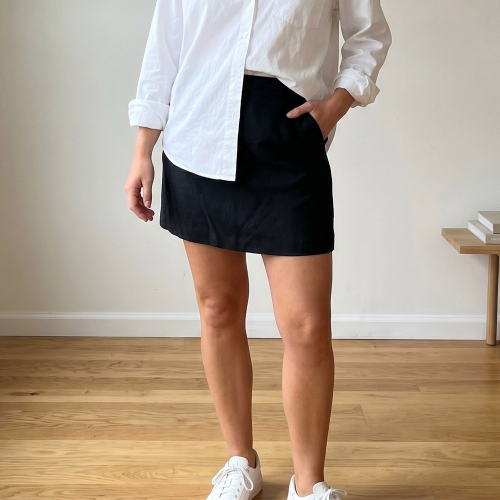 Djerf Avenue Skirt Women XL Black Side Slit Mini Scandi Minimalist Matilda Djerf